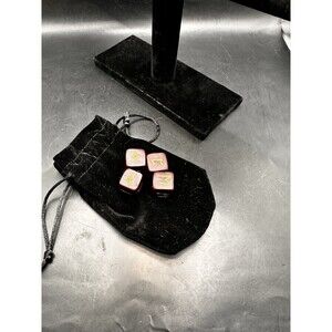 4 Piece Rune Dice Set Brown Gold Engraved Runic Edler Futhark Pyrography Art